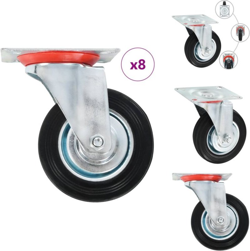 8 Stk. Lenkrollen 100 mm - Lenkrollen - Rollensatz - Transportwagen - Möbelrollen - Industrierollen