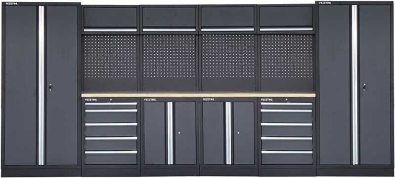 FEISTOS Werkstatteinrichtung Werkzeugschrank Apollo 15 inkl. Lochwand Grau/Schwarz 228x46x200 cm
