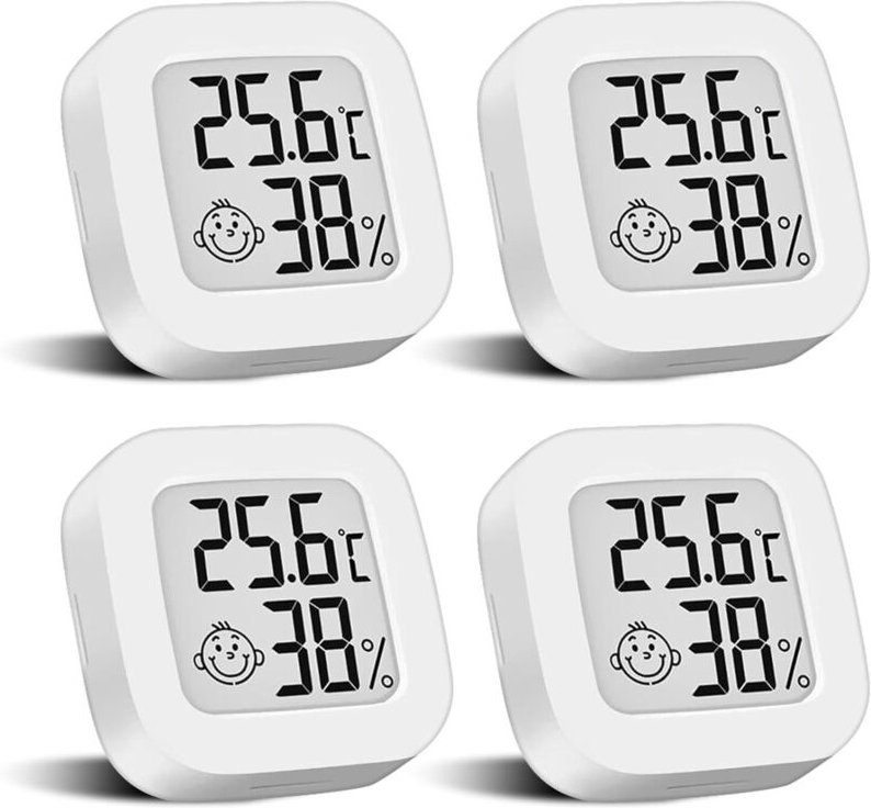 Set mit 4 Mini-Digitalthermometern mit Schalter, LCD-Hygrometer, drahtlosem Temperatursensor für Innenräume, hochpräzise...