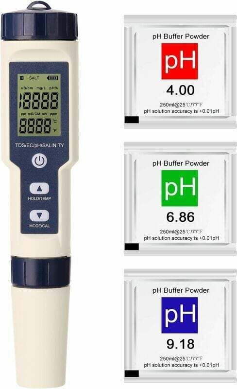 Professioneller 5-in-1-Multiparameter-Kombitestester PH/EC/TDS/Salzgehalt/Thermometer, digitaler Multifunktionstester, W...