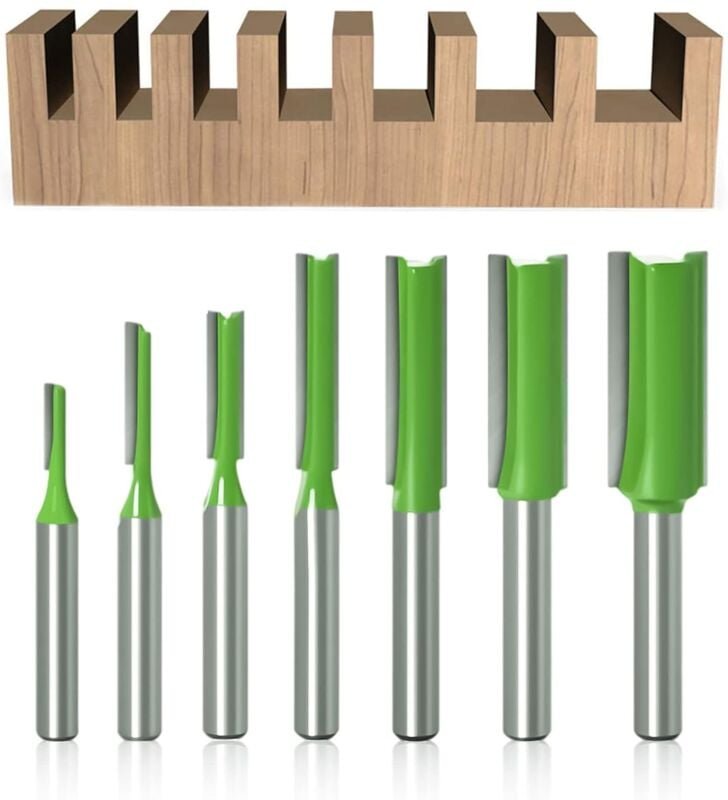 7-teiliger gerader Fräser mit 6,35 mm Schaft, Wolframkarbid-Holzbearbeitungswerkzeug, gerader Fräser für die Holzbearbei...