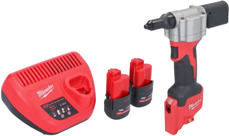 Milwaukee M12 BPRT-252 Akku Blindnietgerät 12 V 20,32 mm + 2x Akku 2,5 Ah + Ladegerät