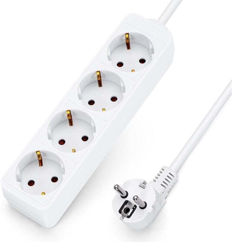 Vtizikl Multiprises 4 Prises Extension D'alimentation de 1 Mètre Câble et Sécurité Enfant Blanc