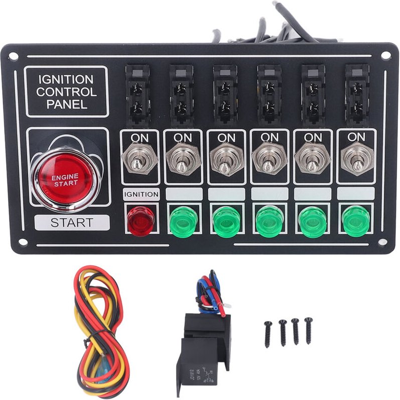 Auto Motor Zündung Kippschalter Panel mit Sicherung Start Druckknopf 6 Gang Multifunktions Racing Stil Universal - Eosno...