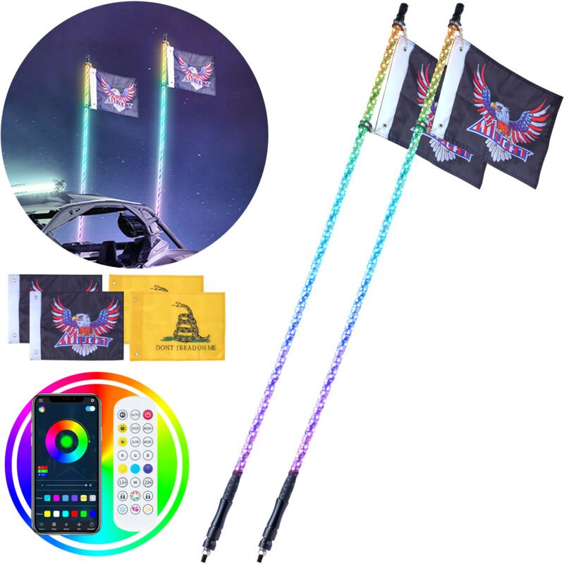 VEVOR 2 Stk. Peitschenlicht, LED-Peitschenlicht mit App & RF-Fernbedienung, Wasserdichte 360°-Spiral-RGB-Verfolgungslich...