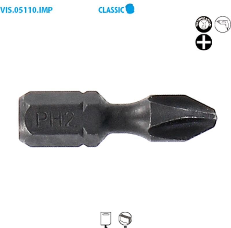 Schraubendreher-Bit Serie 1/4'' - PHILLIPS® Impact Classic PH N°2 Lang. 25, Packung mit 15