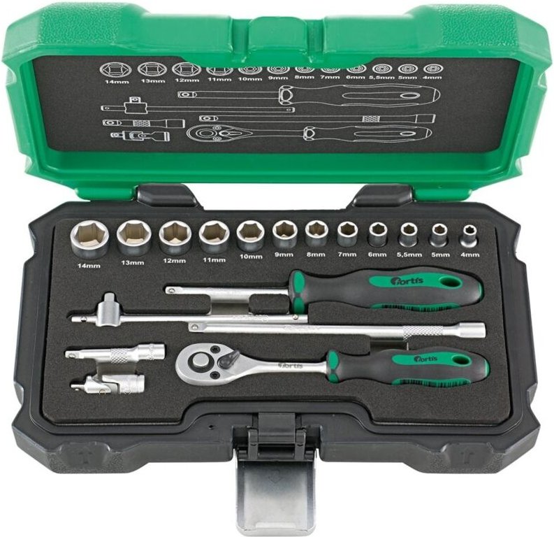 Steckschlüssel-Garnitur 1/4" 18 teilig FORTIS