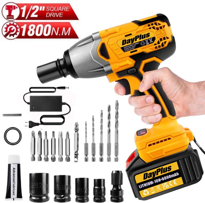 Dayplus - 1800Nm Akku Schlagschrauber 1/2' Bürstenloser Akkuschrauber mit 6000mAh Akkus