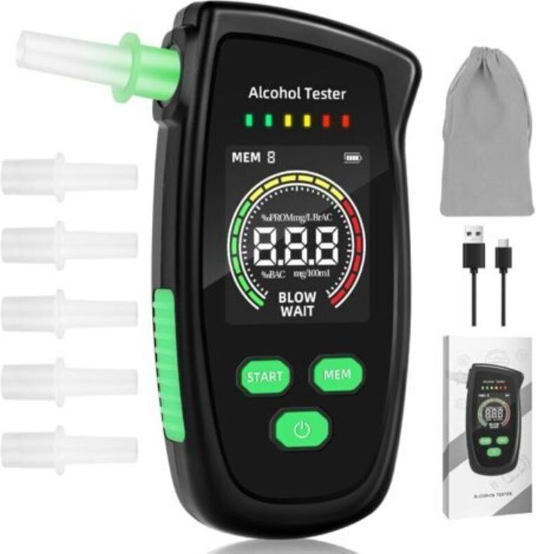 Zertifiziertes, tragbares, wiederaufladbares Alkoholtestgerät mit Display, 5 Mundstücken, hochpräzise Messung für den pe...