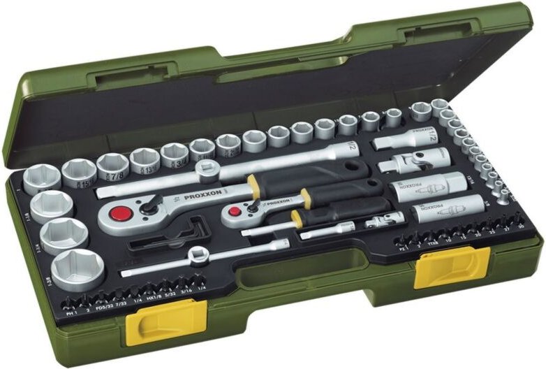Proxxon - Komplettsatz mit Knüppelratschen 1/4' und 1/2'. zöllig. 65-teilig