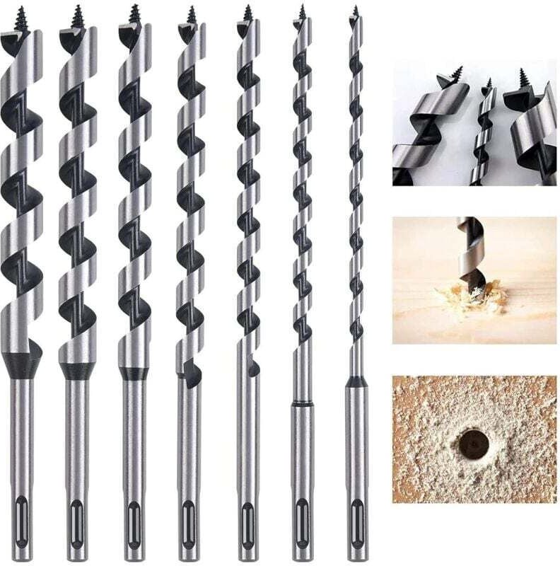 Vtizikl Spiral-Holzbohrer-Set, 7-teiliges SDS-Plus-Holzbohrer-Set aus Kohlenstoffstahl, Spiralbohrer-Holzbearbeitungswer...