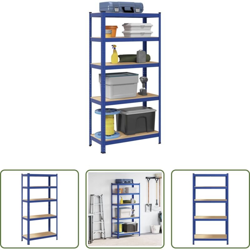 Stauraum - Lagerregal mit 5 Böden Blau Stahl & Holzwerkstoff