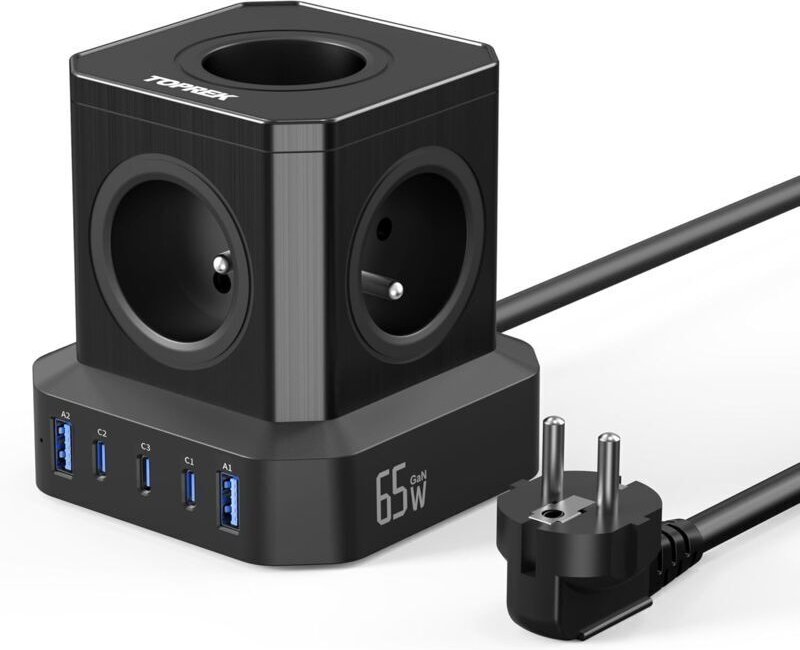 65-Watt-10-in-1-USB-PD3.0-Steckdosenleiste mit 5 Steckdosen und USB-Anschlüssen
