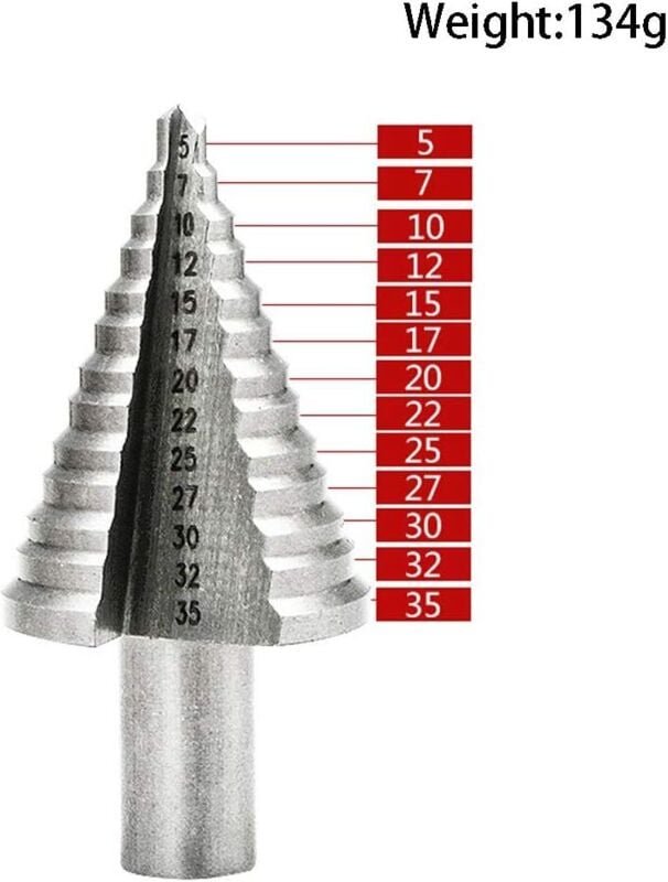 Metallkegelbohrer, Stufenbohrer, 5 mm – 35 mm, Titankegeldreieck mit Titanbeschichtung, für Bohrschrauber auf Stahl, Mes...