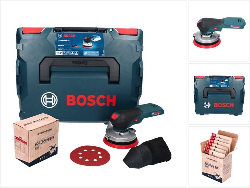 Bosch GEX 18V-125 Professional Akku Exzenterschleifer 18 V 125 mm Brushless + 1x Toolbrothers TURTLE Schleifset + L-BOXX...