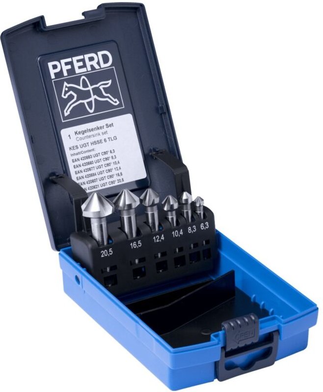 PFERD HSSE-Kegelsenker-Set UGT 6-tlg. DIN 335 C 90° Ausführung Co5 mit Ungleichteilung