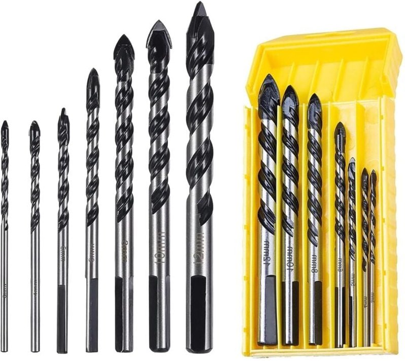 Fliesenbohrer Glasbohrer Set, 7 Stück Fliesenbohrer Set für Porzellan, Keramik, Fliesen, Beton, Ziegelwand, Glas, Spiege...