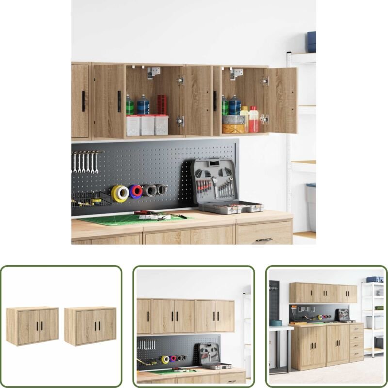 vidaXL Wandschrank - Garagen-Wandschränke 2 Stk. Sonoma-Eiche Holzwerkstoff