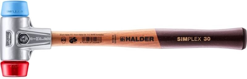Hammer HALDER SIMPLEX TPE weich / Kunststoff mit Aluminiumgehäuse und Holzstiel - D=30 mm - 3116.030
