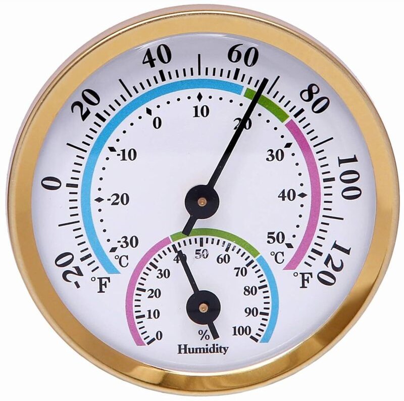 Innenhygrometer, goldfarben, Durchmesser 58 mm, 1 Stück, Temperatur- und Feuchtigkeitsmonitor, geeignet für Zuhause und ...