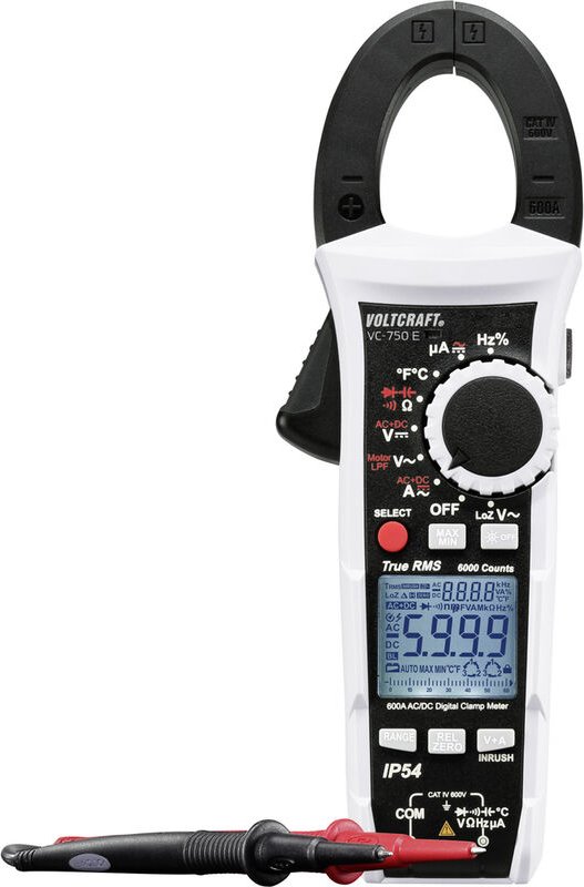 VC-750 e Stromzange, Hand-Multimeter kalibriert (iso) digital Spritzwassergeschützt (IP54) - Voltcraft
