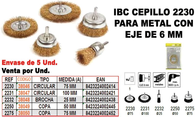 IBC Metallbürste 75 mm rund + 6 mm Schaft