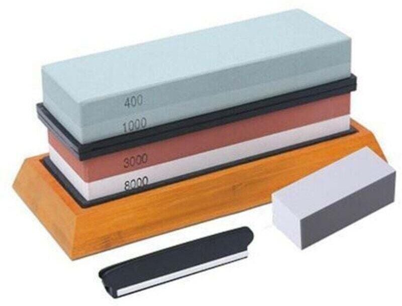 Kit Aiguisage Couteaux 4 Pierres À Eau 400 1000 3000 8000 Grain Base Bambou Antidérapante Guide Angle Cuir