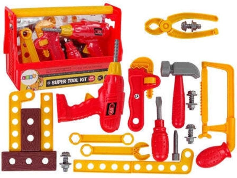 Kids' Red Tool Box Set: Hammer, Pliers, Drill & More