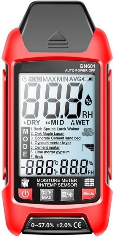 Feuchtemessgerät, digitaler Feuchtemesser mit einem Messbereich von 0-99,9 % für Holz und Baumaterialien mit Temperaturs...