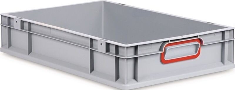 Transportstapelbehälter L600xB400xH120mm grau pp geschlossener Griff rot Seitenwände geschlossen