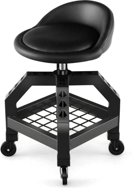Hohenverstellbarer werkstatthocker 150 kg tragkraft mit werkzeugablage werkstattstuhl schwarz