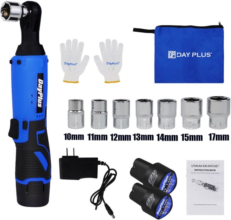 3/8'' Akku Ratsche Rechteck Winkel Schraubenschlüssel Schlag Power Tool 2X Batterie & 7X Steckdose