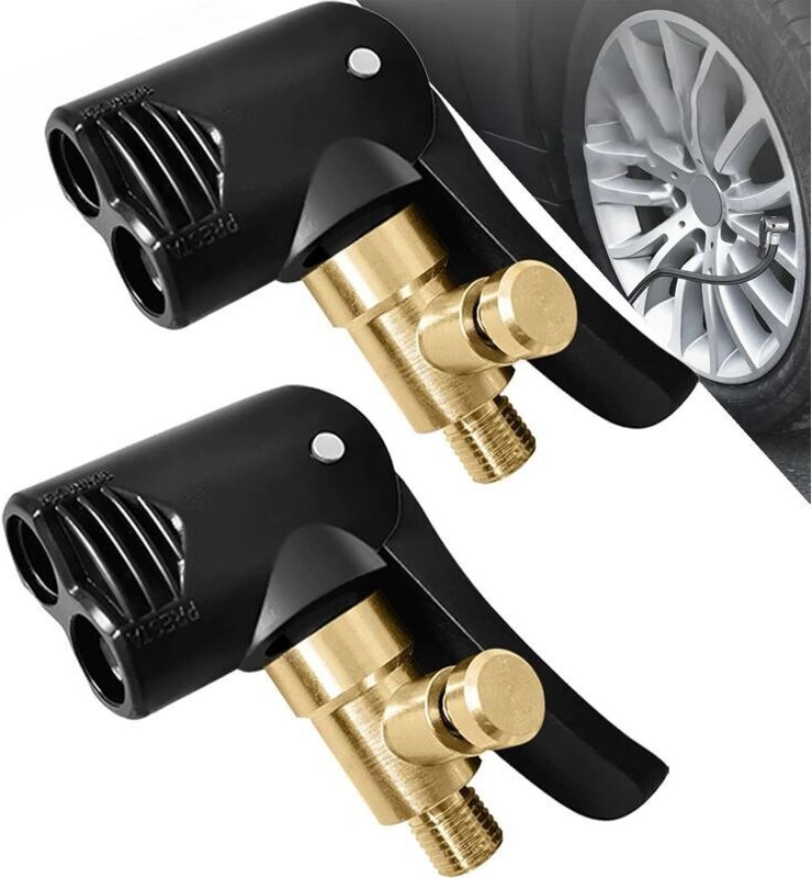 Set mit 2 Autoreifenventiladaptern, Aufblasdüsen, Hebelventiladaptern, Luftpumpenventiladaptern für Autos, LKWs, Fahrräd...