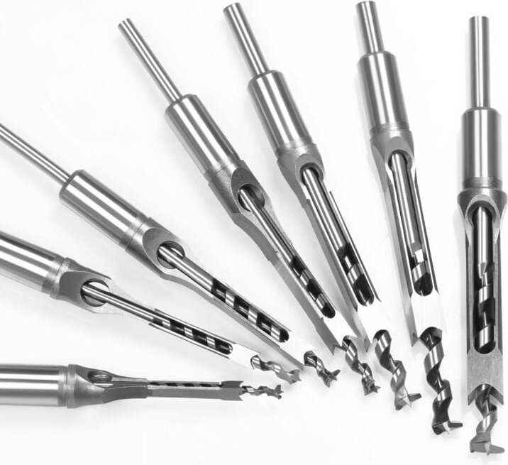 Lot de 7 burins à mortaiser et forets à trou carré pour le travail du bois, scie-cloche à mortaiser (6.4mm,8mm,9.5mm,10m...