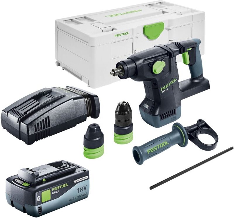 Khc 18 EB-Basic Akku Kombihammer 18 v 2,6 j SDS-Plus Brushless + 1x Akku 8,0 Ah + Schnellladegerät + Systainer - Festool