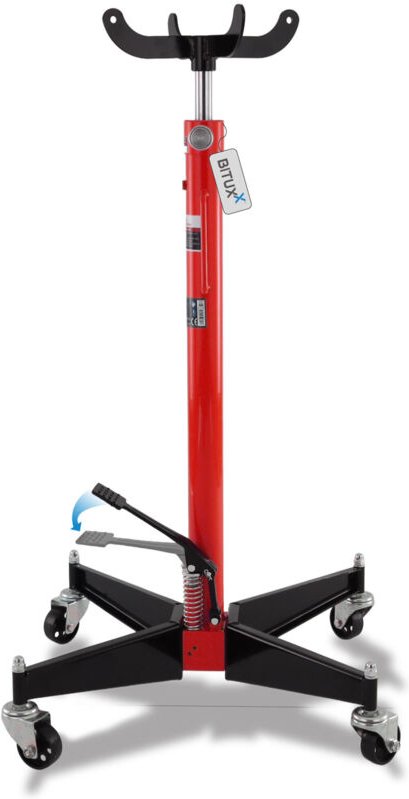 Bituxx Hydraulischer Getriebeheber Werkstatt Hydraulikheber Höhenverstellbar Getriebewechsel PKW KFZ 500Kg 105-185cm Rot