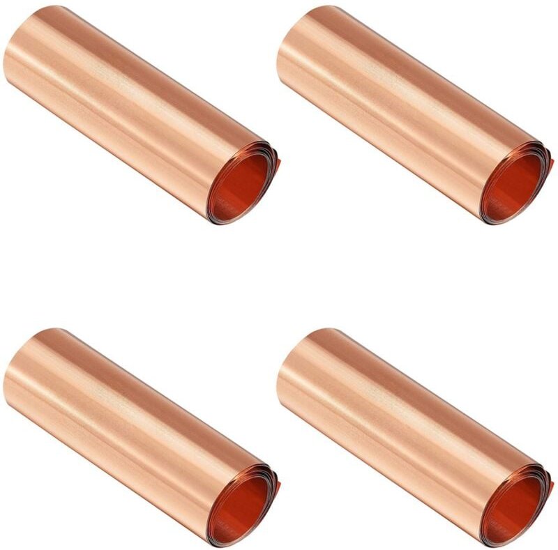 4X Kupfer Blech Rolle, Metall Folien Platte 1000 mm x 100 mm x 0,01 mm