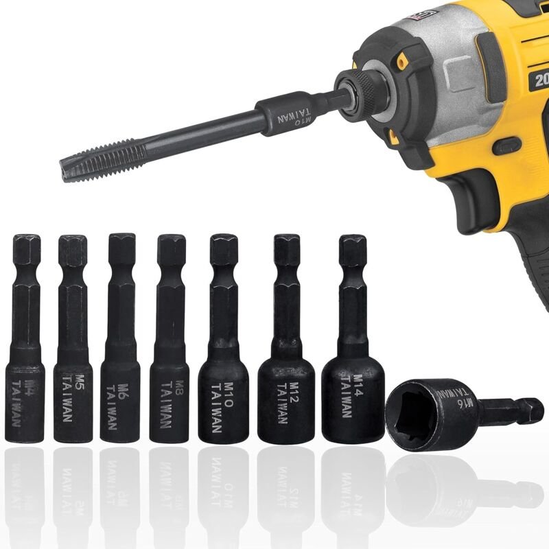 8-teiliges Gewindebohrer-Set M4-M16, 1/4-Zoll-Sechskantschaft-Schnellwechsel-Gewindebohrerhalter, Gewindebohreradapter f...