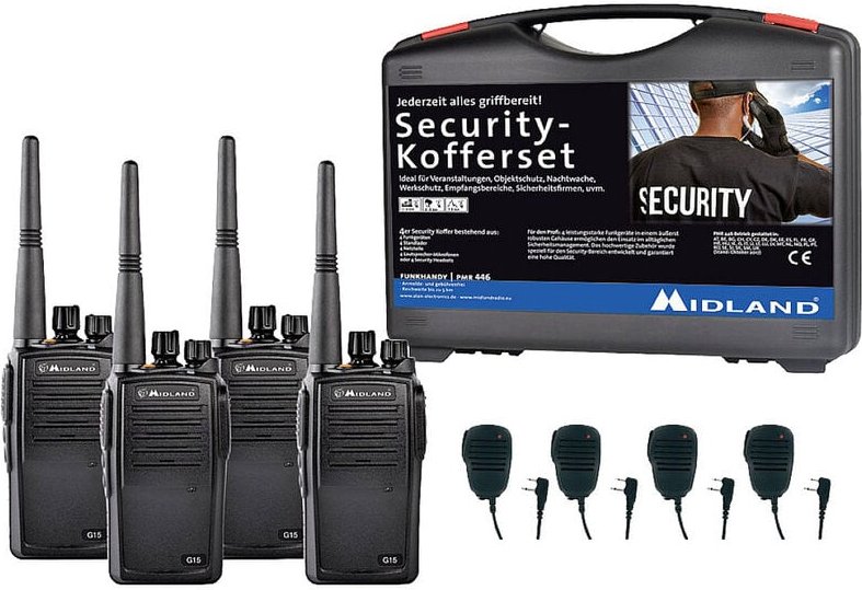G15 Pro pmr 4er Security inkl. ma 25-M C1127.S3 PMR-Handfunkgerät 4er Set - Midland