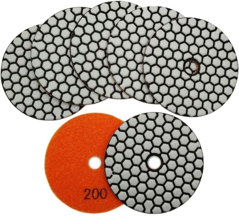 7-teilige Diamant-Polierscheibe, 4 Zoll/100 mm, trockene Diamant-Polierpads für Marmor, Granit, Stein, Beton (200)