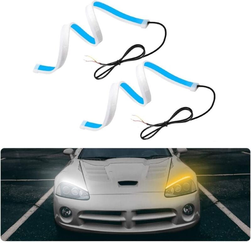 Tagfahrlicht, 60 cm flexible Tagfahrlichtstreifen, 2 Stück 300 LEDs, zweifarbiges Tagfahrlicht, IP65 wasserdicht, Siliko...