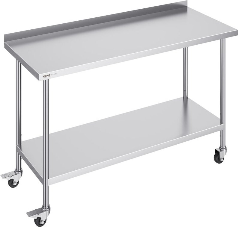 Edelstahl-Arbeitstisch, kommerzieller Lebensmittelzubereitungs-Arbeitstisch mit Rollen, Arbeitstisch mit einstellbarer H...