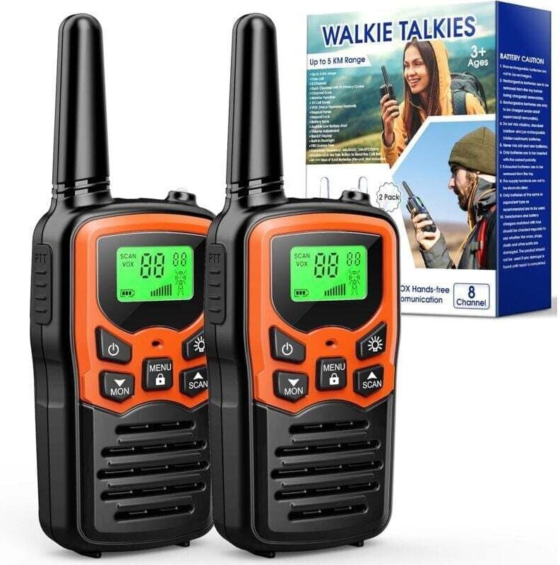 2 walkie-talkies de largo alcance de 8 km, accesorios de camping, radio para adultos y niños, con linterna led retroilum...