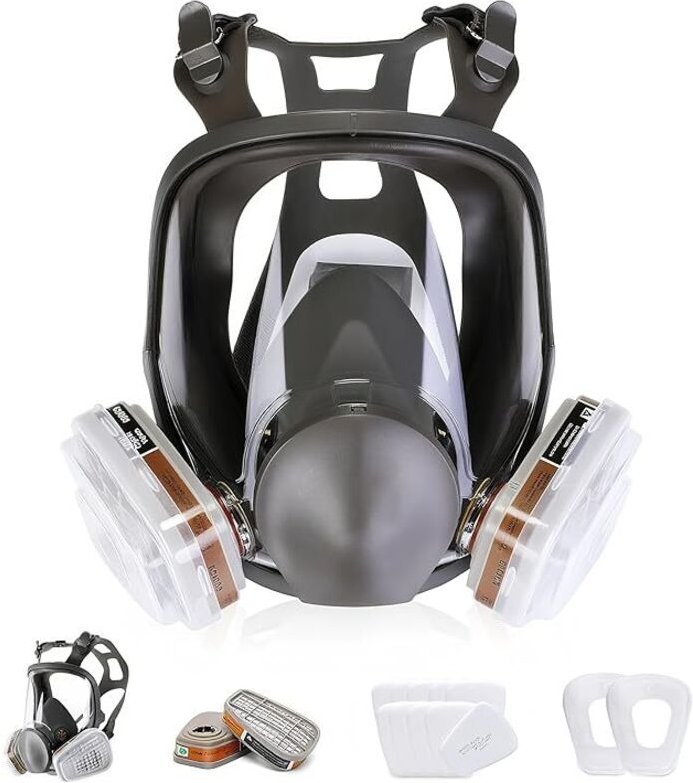 Vollgesichts-Atemschutzmaske, wiederverwendbare 15-in-1-Vollgesichts-Staubmaske mit 10 austauschbaren Filtern, Schutz vo...