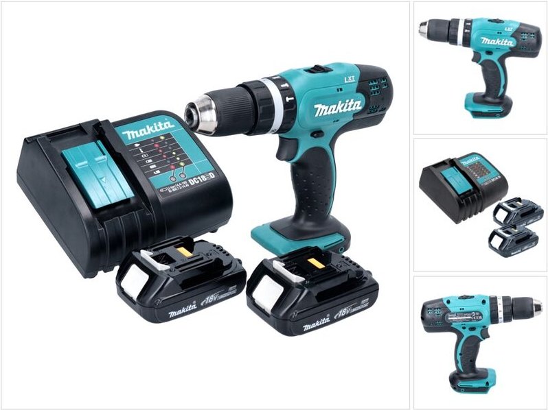 Makita DHP 453 SY Akku Schlagbohrschrauber 18 V 42 Nm + 2x Akku 1,3 Ah + Ladegerät
