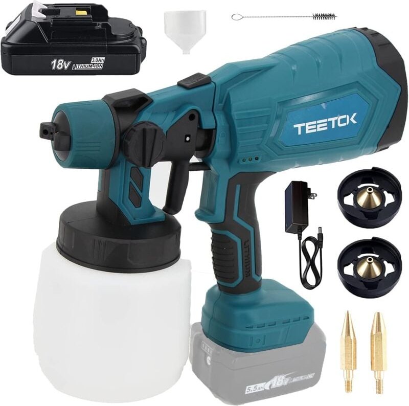 Teetok - Akku Farbsprühsystem,mit 3.0Ah Akku und Ladegerät, Kompatibel mit Makita-Akku,Lackierpistole zum Streichen von ...