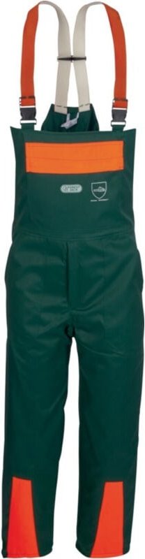 KWF FPA Forst Schnittschutz-Latzhose EN 381 Class1 grün-orange Forstkleidung