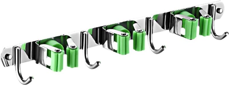 Wandbesenhalter, Besenhalter, Wandbesenhalter, rostfreier Mopphalter mit 3 Clips und 4 Haken für Küche, Garten, Balkon, ...