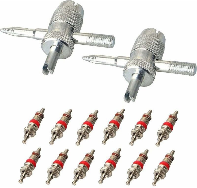 14-teiliges Werkzeug zum Entfernen von Reifenventilschäften, 2-teiliges 4-in-1-Reparaturwerkzeug für Reifenventile mit 1...