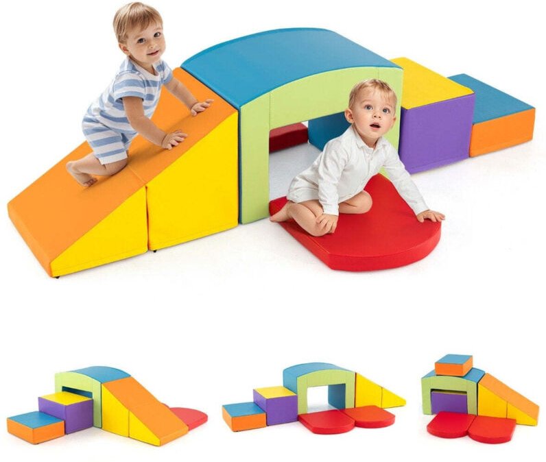 6 tlg schaumstoffbausteine softbausteine mit tunne treppe amp rampe bunt